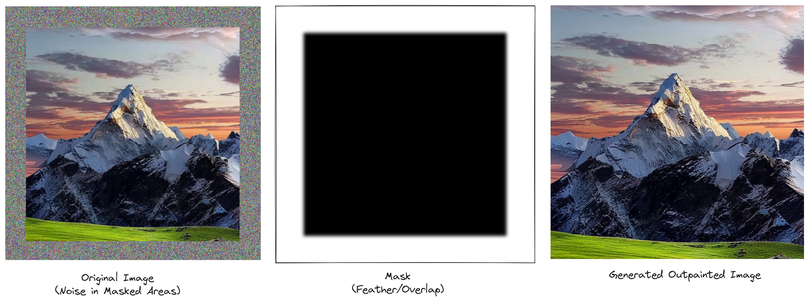 Insert Noise to help the SDXL outpainting algorithm.