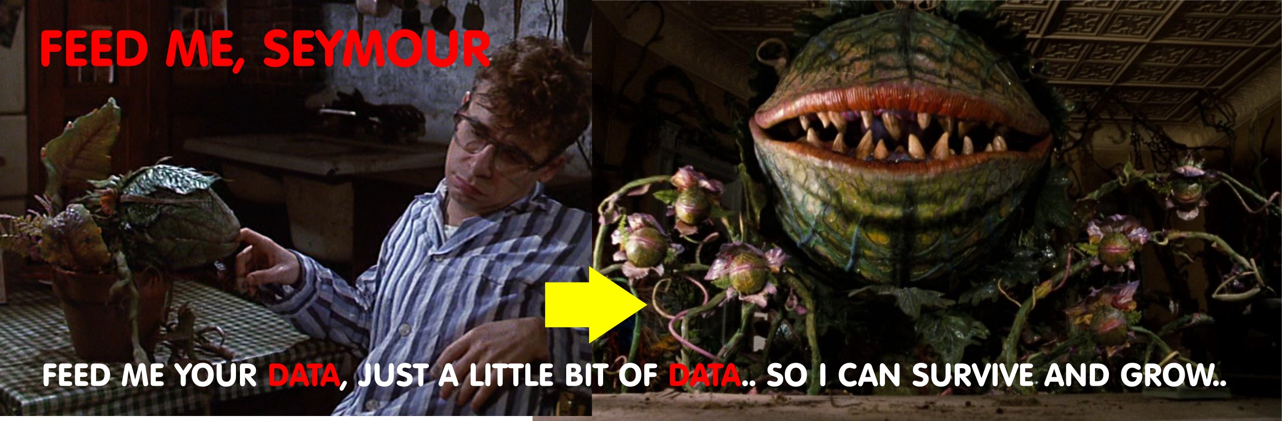 Little shop of horrors (1986). Do you remember Seymour and his plant?  Feed me!  Feeeeeed meeeee.... pleeeasseee... just a litt...